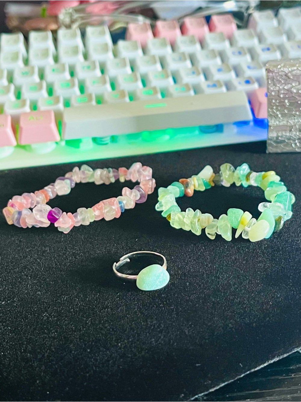 Multicolor Gemstone / crystals Chip Bracelet and ring Set